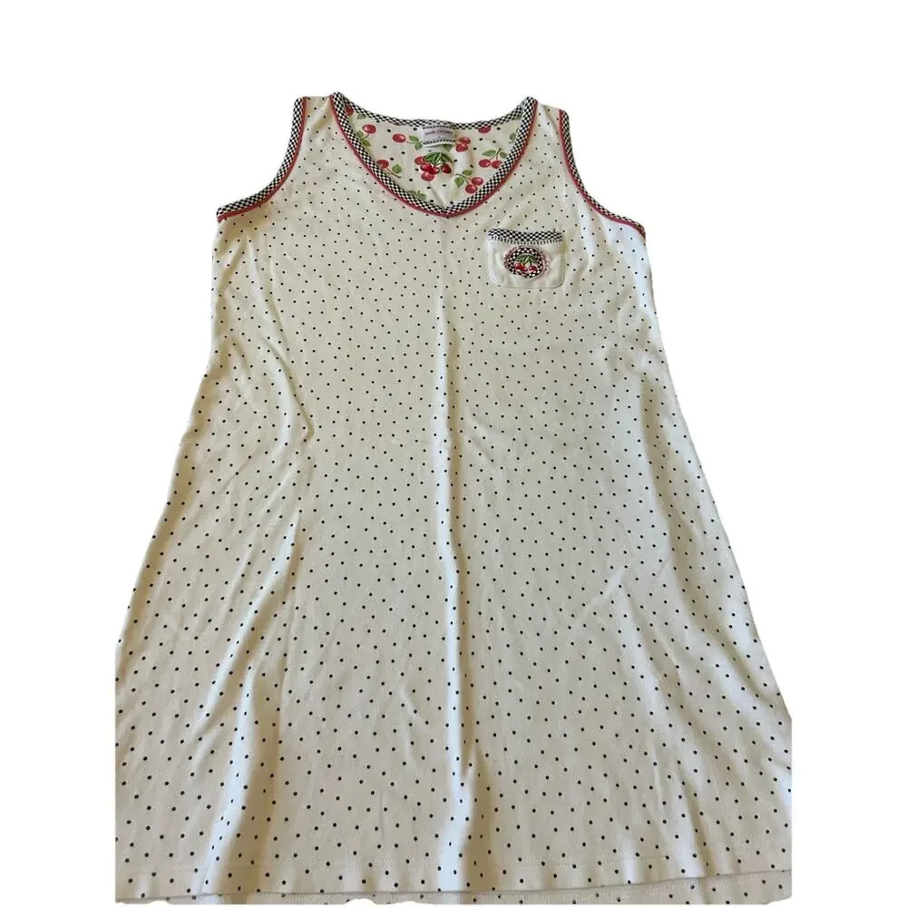VTG Mary Engelbreit Cherry Polka Dot Nightgown Pj Nightie Granny Cottage Prairie